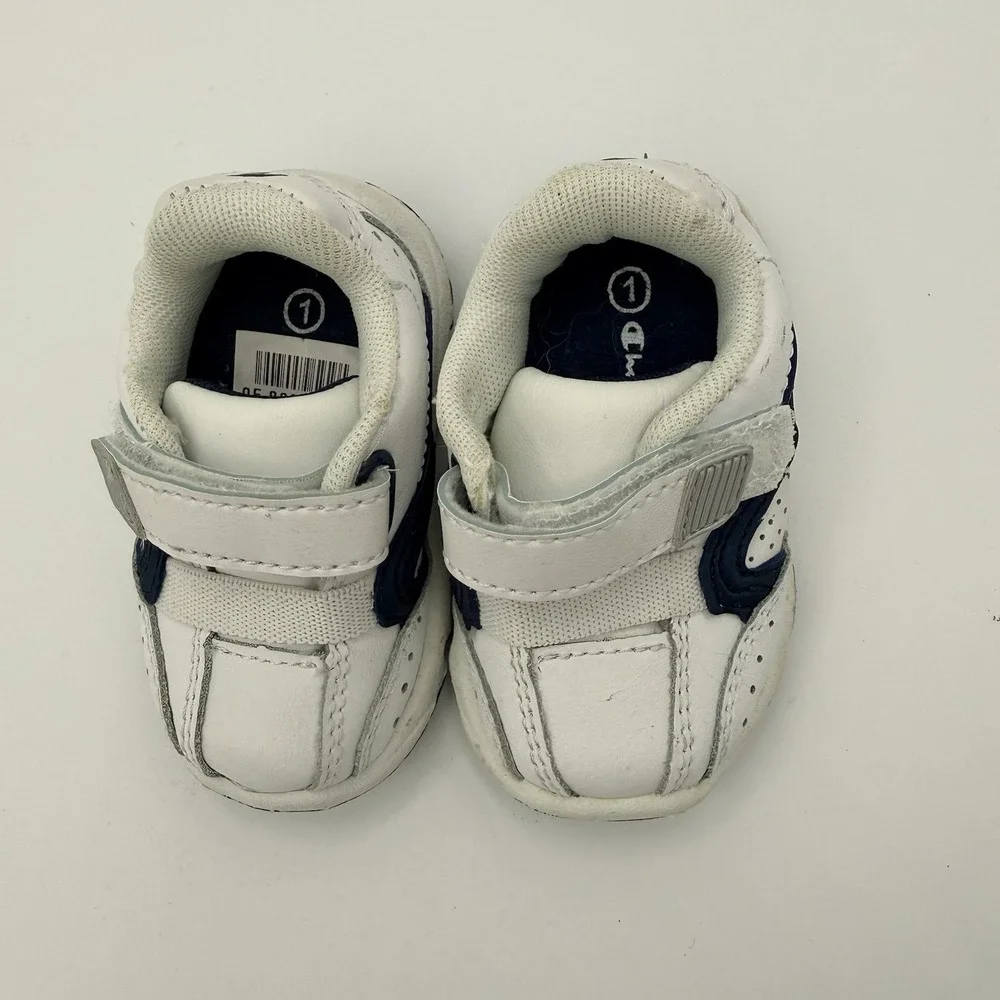 Champion Toddler Shoes Size 1 White Navy Hook Loop Strap Sneakers Unisex